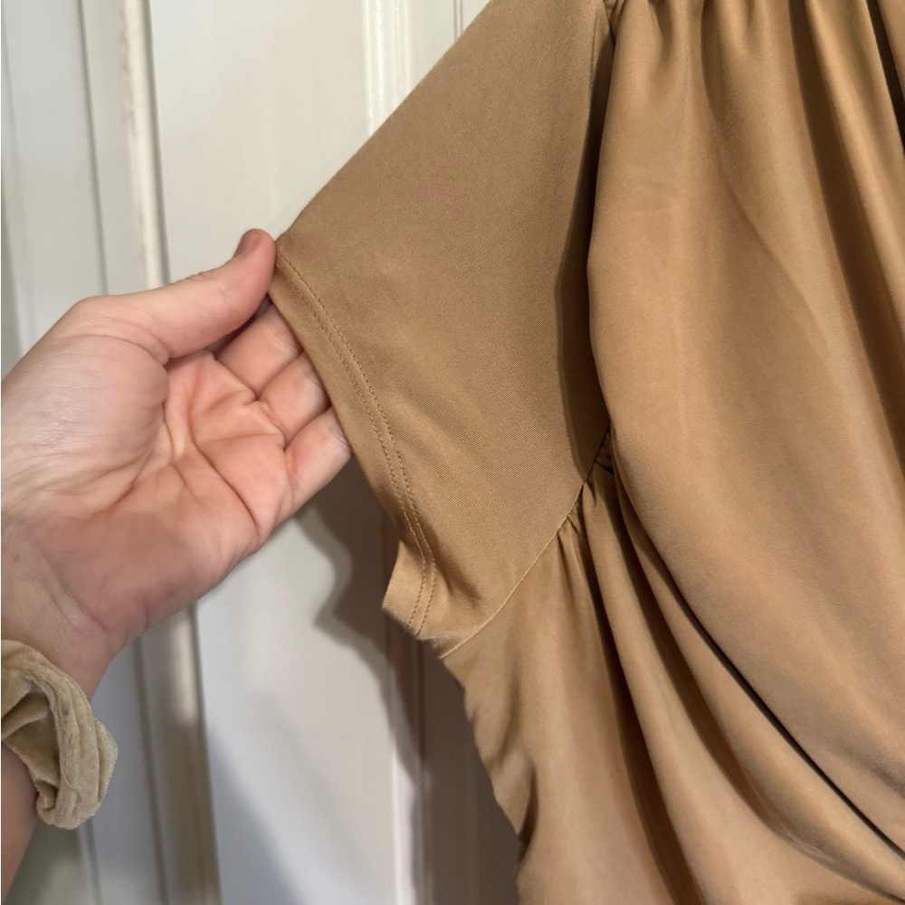 SOLD: Express Tan Twist-Front Body Contouring Shirt NWT - Picture 6 of 8